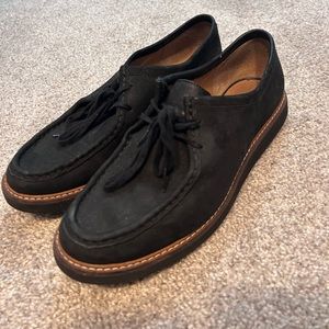 Clarks Black Suede Loafers with Tan Accent